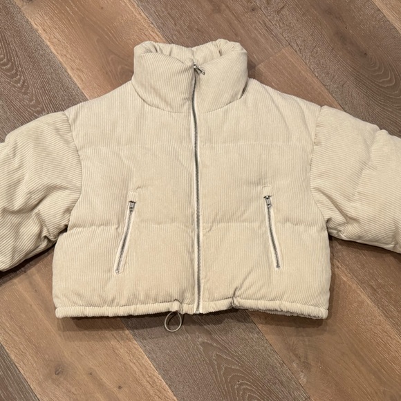 Adika Jackets & Blazers - Adika Cropped Cream Corduroy Puffer Packet